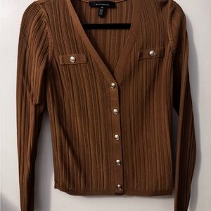 White House Black Market Brown Ribbed Cardigan